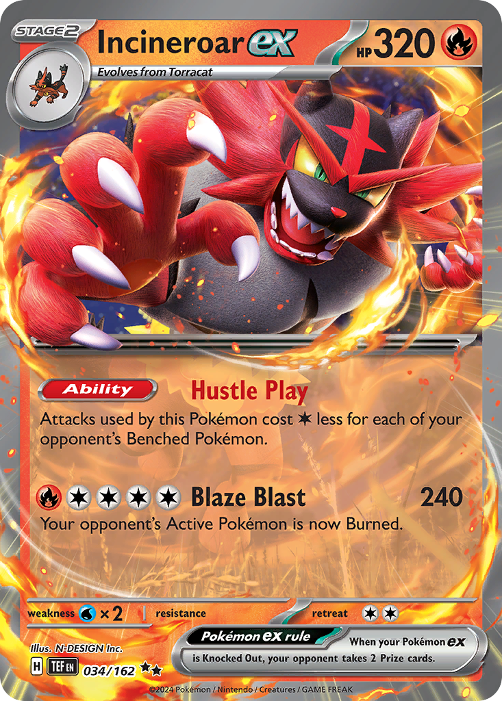 Incineroar ex - 34/162 - Holofoil - NM - Double Rare - Temporal Forces