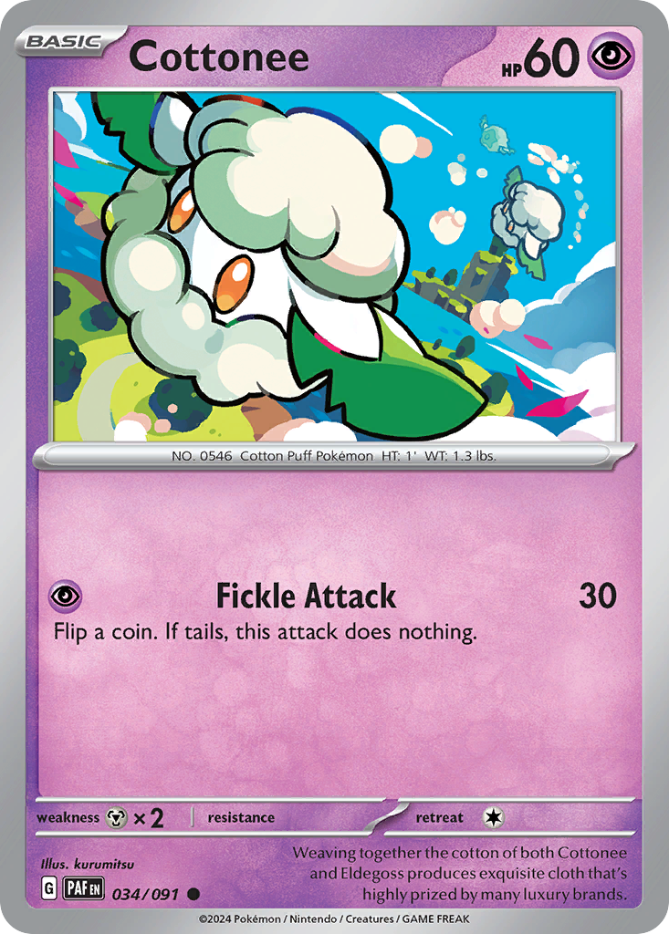 Cottonee - 34/91 - Normal - NM - Common - Paldean Fates