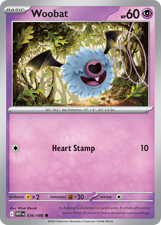 Woobat - 36/86 - Reverse Holofoil - NM - Common - White Flare