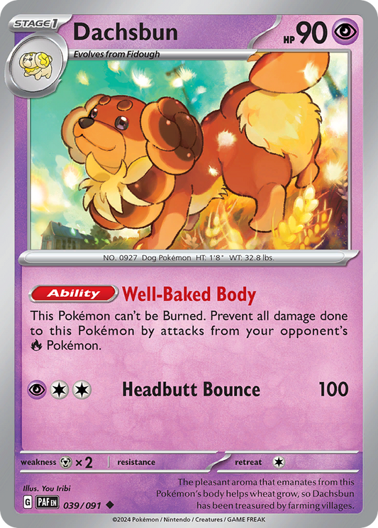 Dachsbun - 39/91 - Reverse Holofoil - NM - Uncommon - Paldean Fates