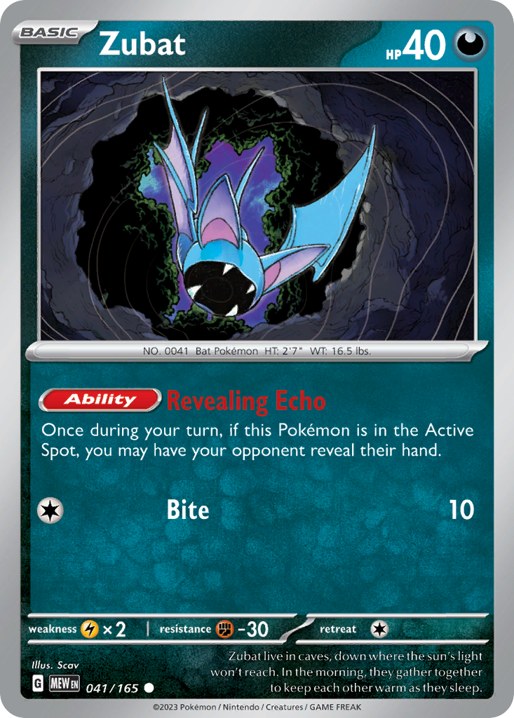 Zubat - 41/165 - Reverse Holofoil - NM - Common - 151