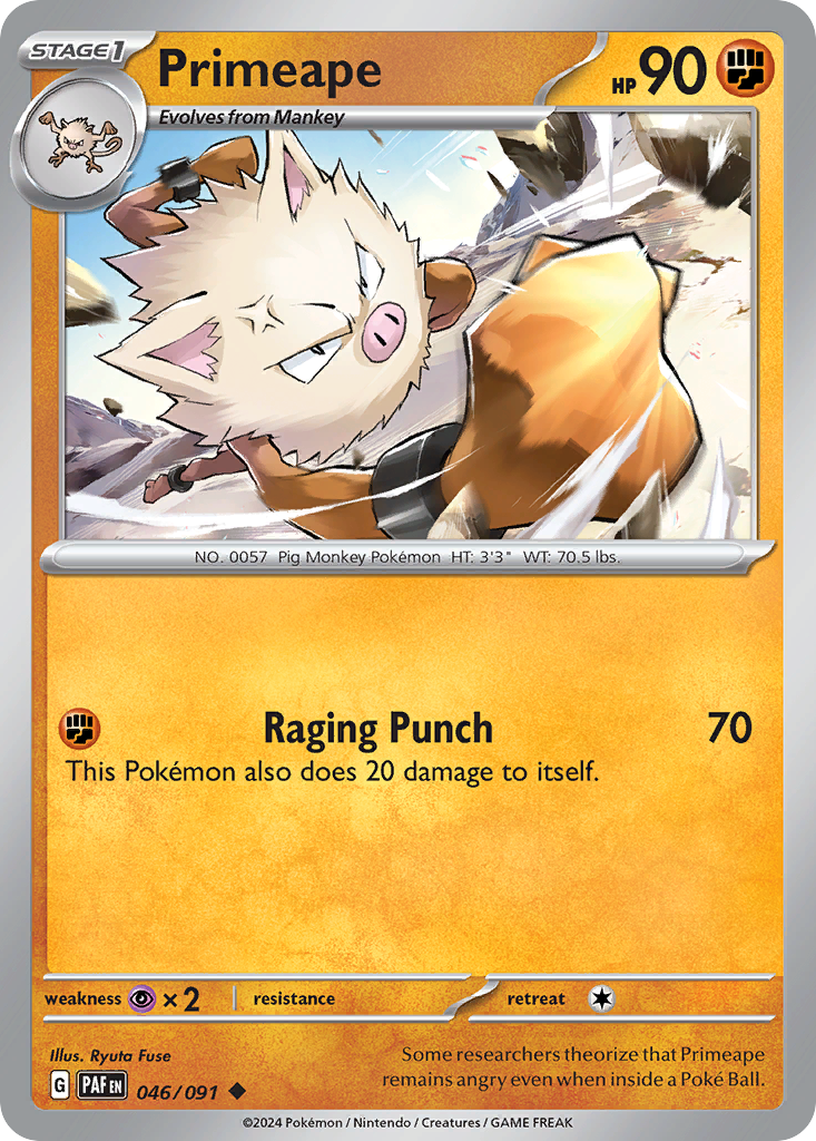 Primeape - 46/91 - Normal - NM - Uncommon - Paldean Fates