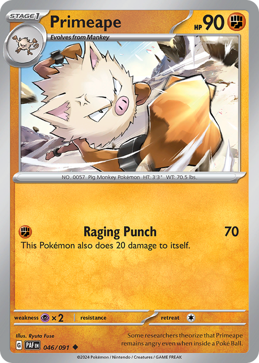 Primeape - 46/91 - Normal - NM - Uncommon - Paldean Fates