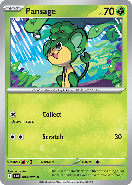Pansage - 4/86 - Reverse Holofoil - NM - Common - Black Bolt
