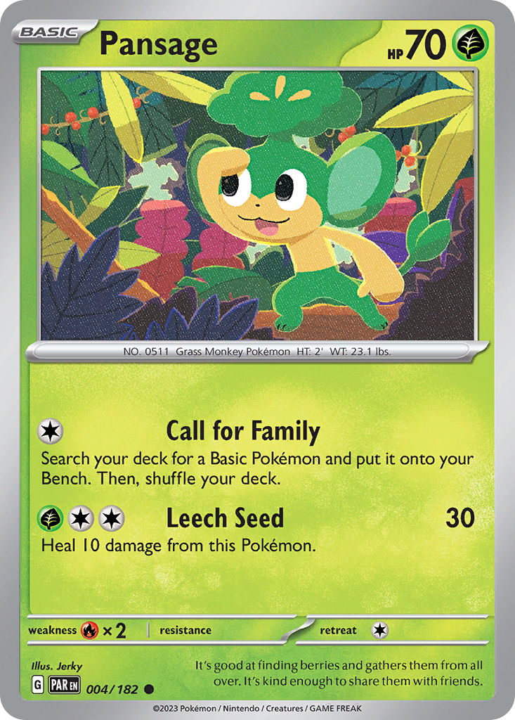 Pansage - 4/182 - Reverse Holofoil - NM - Common - Paradox Rift