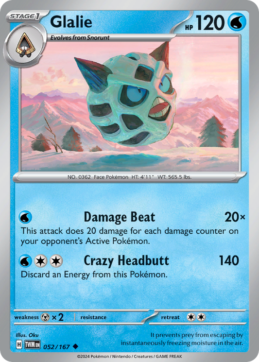 Glalie - 52/167 - Reverse Holofoil - NM - Uncommon - Twilight Masquerade