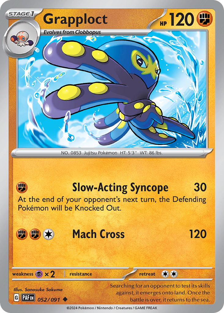 Grapploct - 52/91 - Reverse Holofoil - NM - Uncommon - Paldean Fates