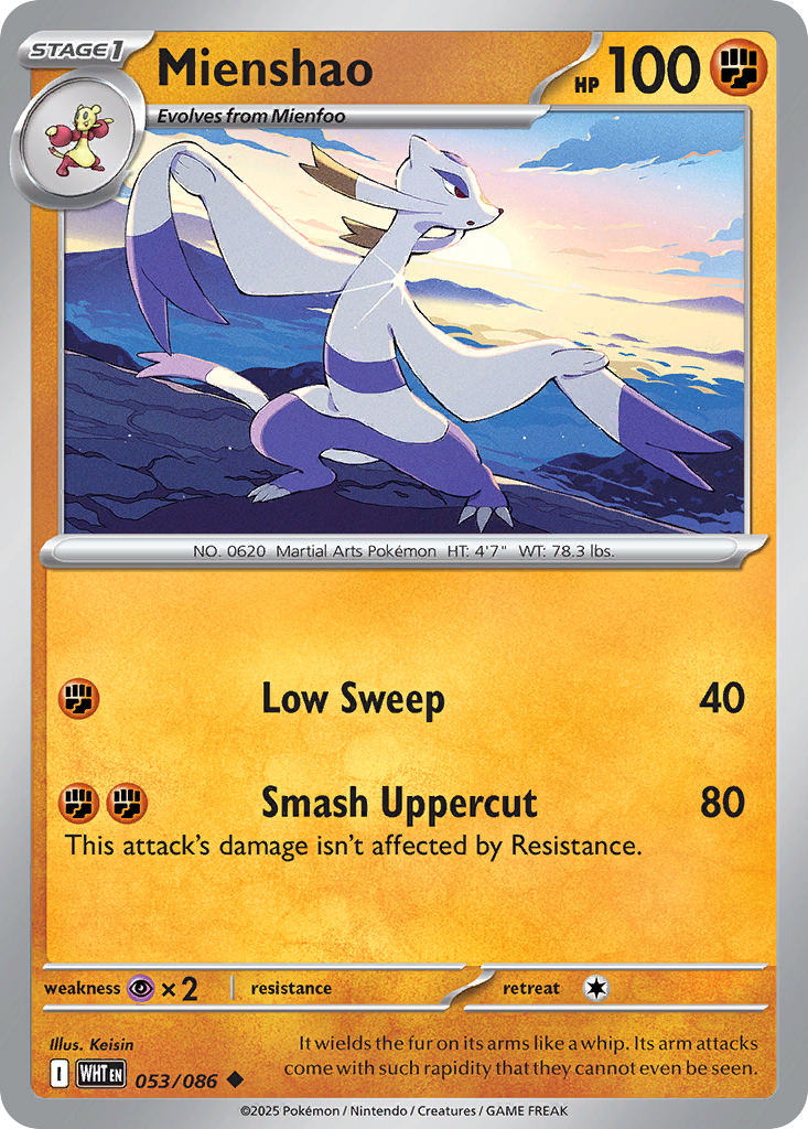 Mienshao - 53/86 - Reverse Holofoil - NM - Uncommon - White Flare