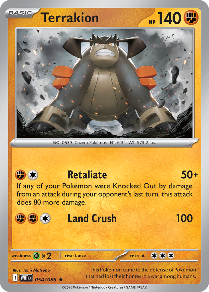 Terrakion - 54/86 - Reverse Holofoil - NM - Rare - White Flare