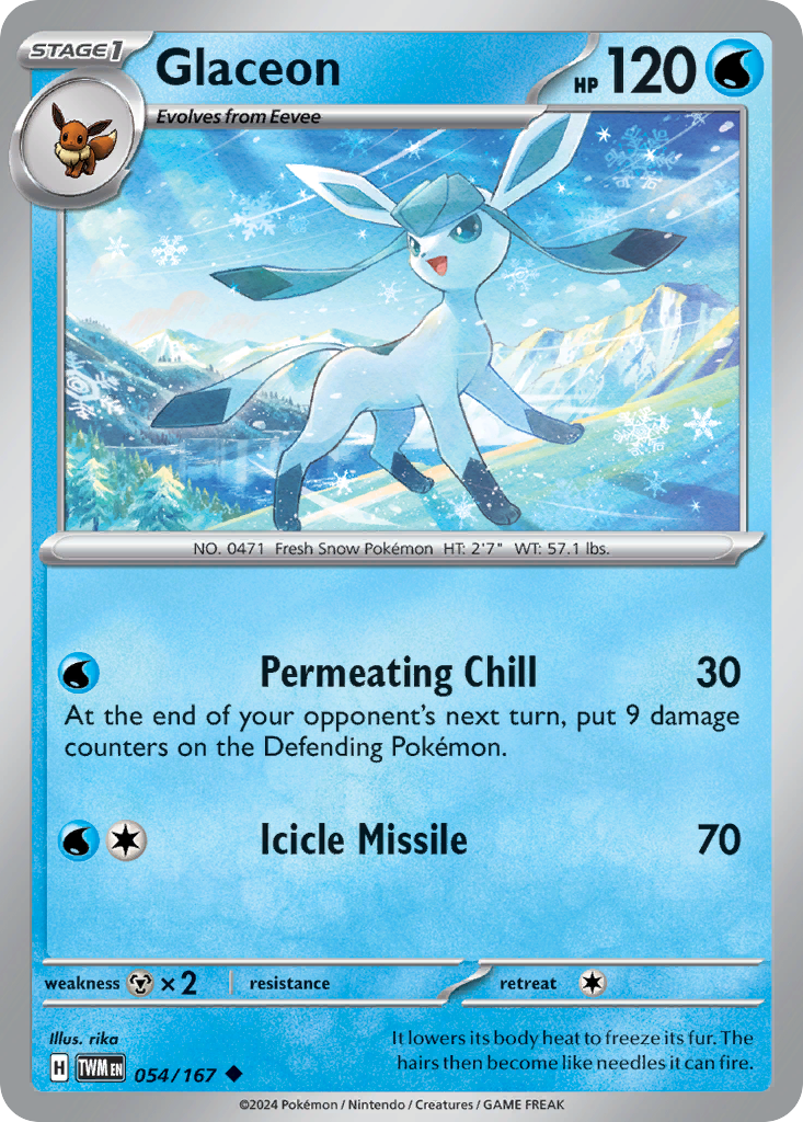 Glaceon - 54/167 - Reverse Holofoil - NM - Uncommon - Twilight Masquerade
