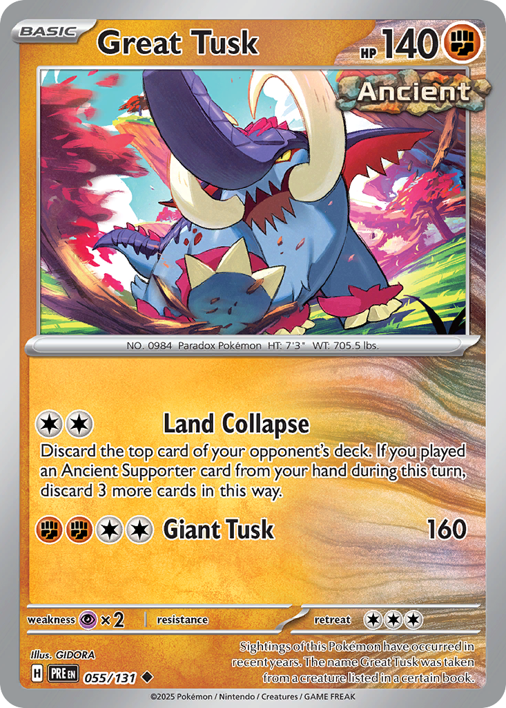 Great Tusk - 55/131 - Normal - NM - Uncommon - Prismatic Evolutions