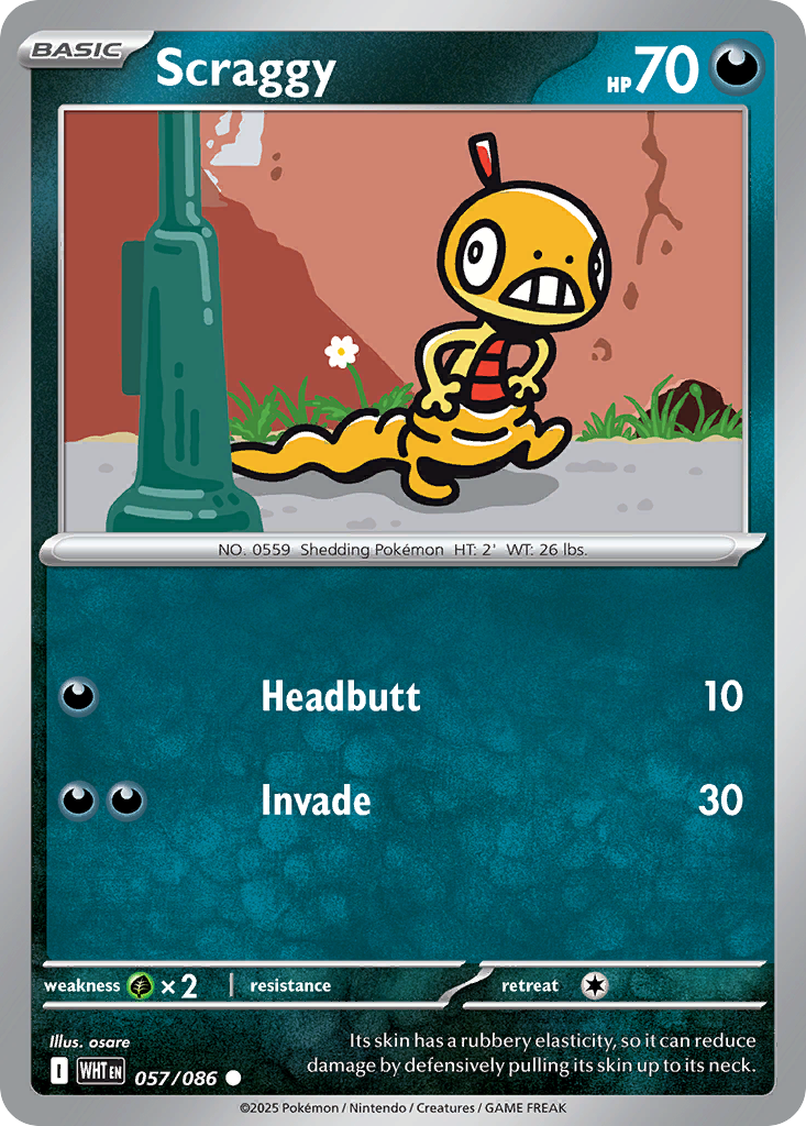 Scraggy - 57/86 - Reverse Holofoil - NM - Common - White Flare