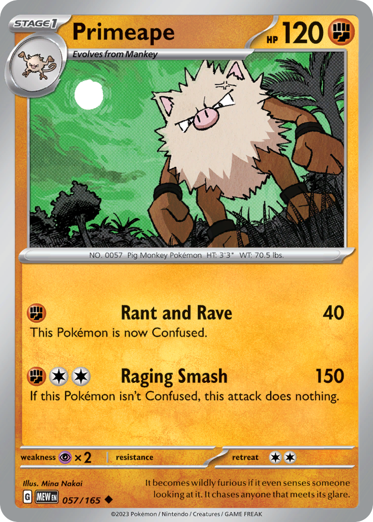 Primeape - 57/165 - Reverse Holofoil - NM - Uncommon - 151