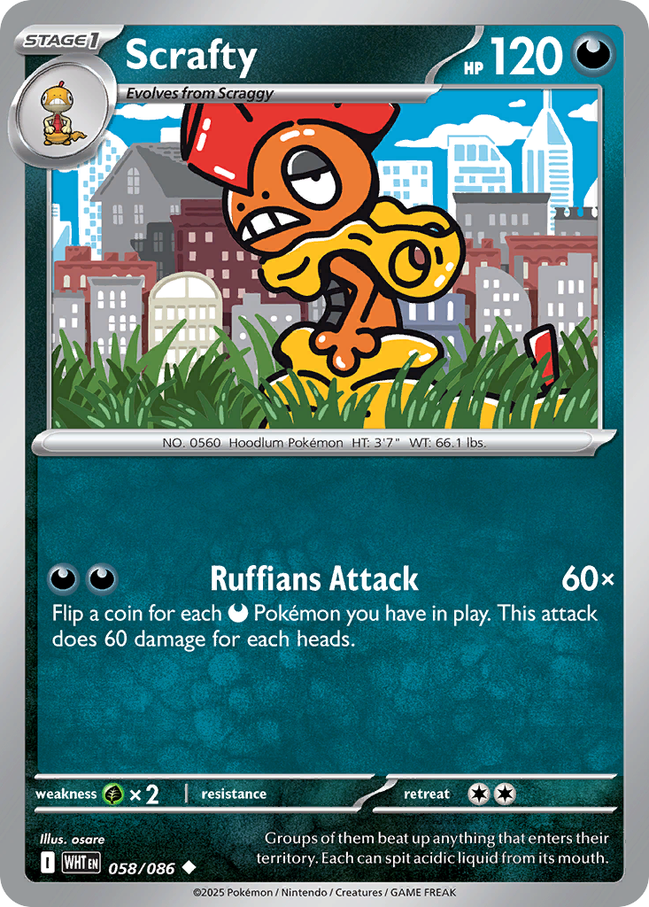 Scrafty - 58/86 - Normal - NM - Uncommon - White Flare