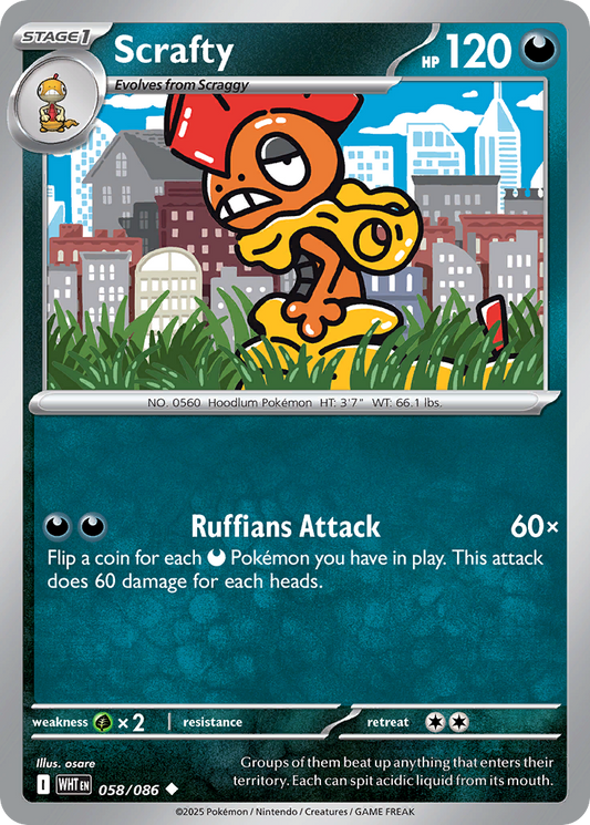 Scrafty - 58/86 - Reverse Holofoil - NM - Uncommon - White Flare