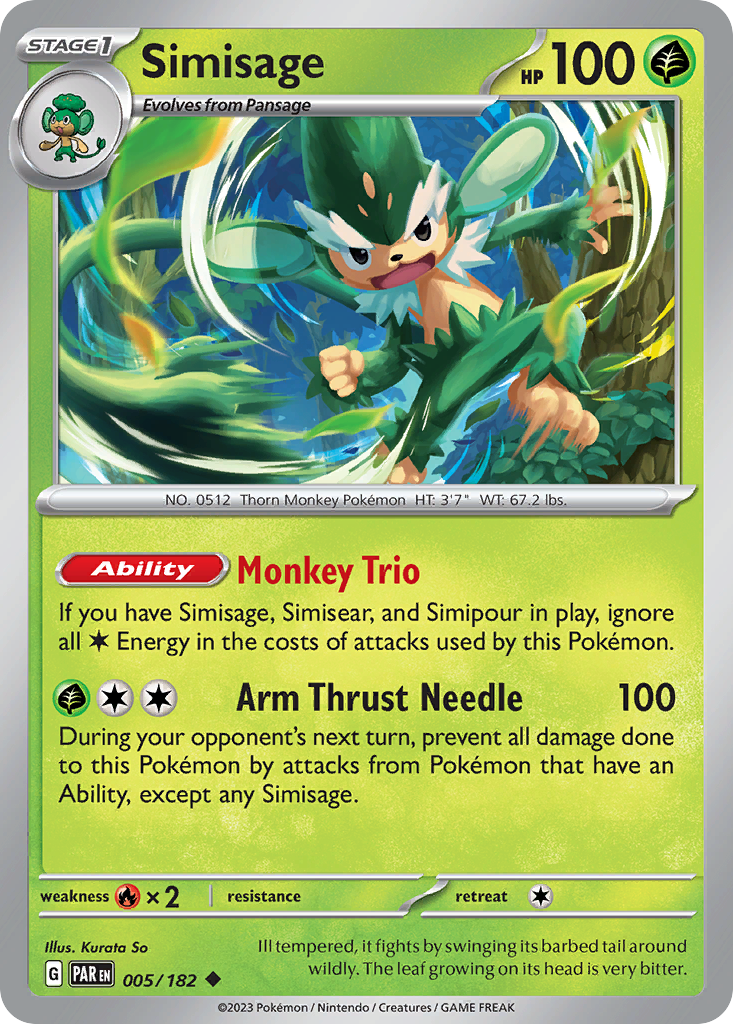 Simisage - 5/182 - Reverse Holofoil - NM - Uncommon - Paradox Rift