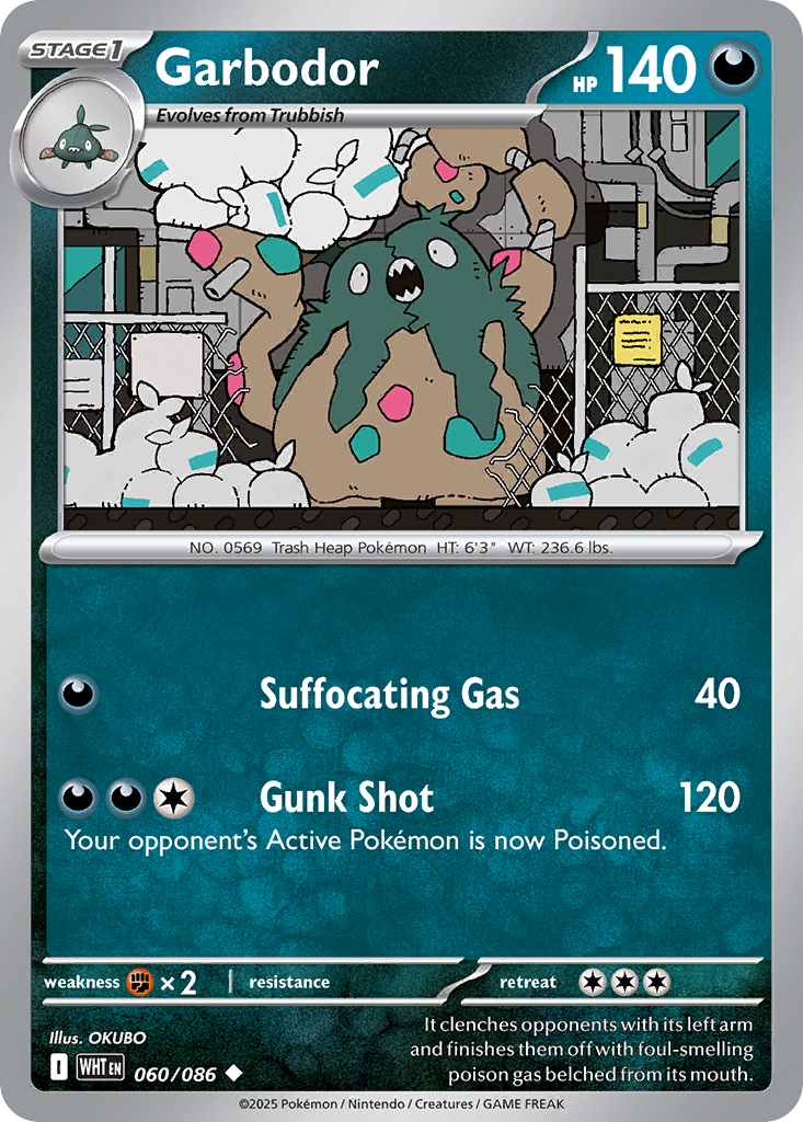Garbodor - 60/86 - Reverse Holofoil - NM - Uncommon - White Flare