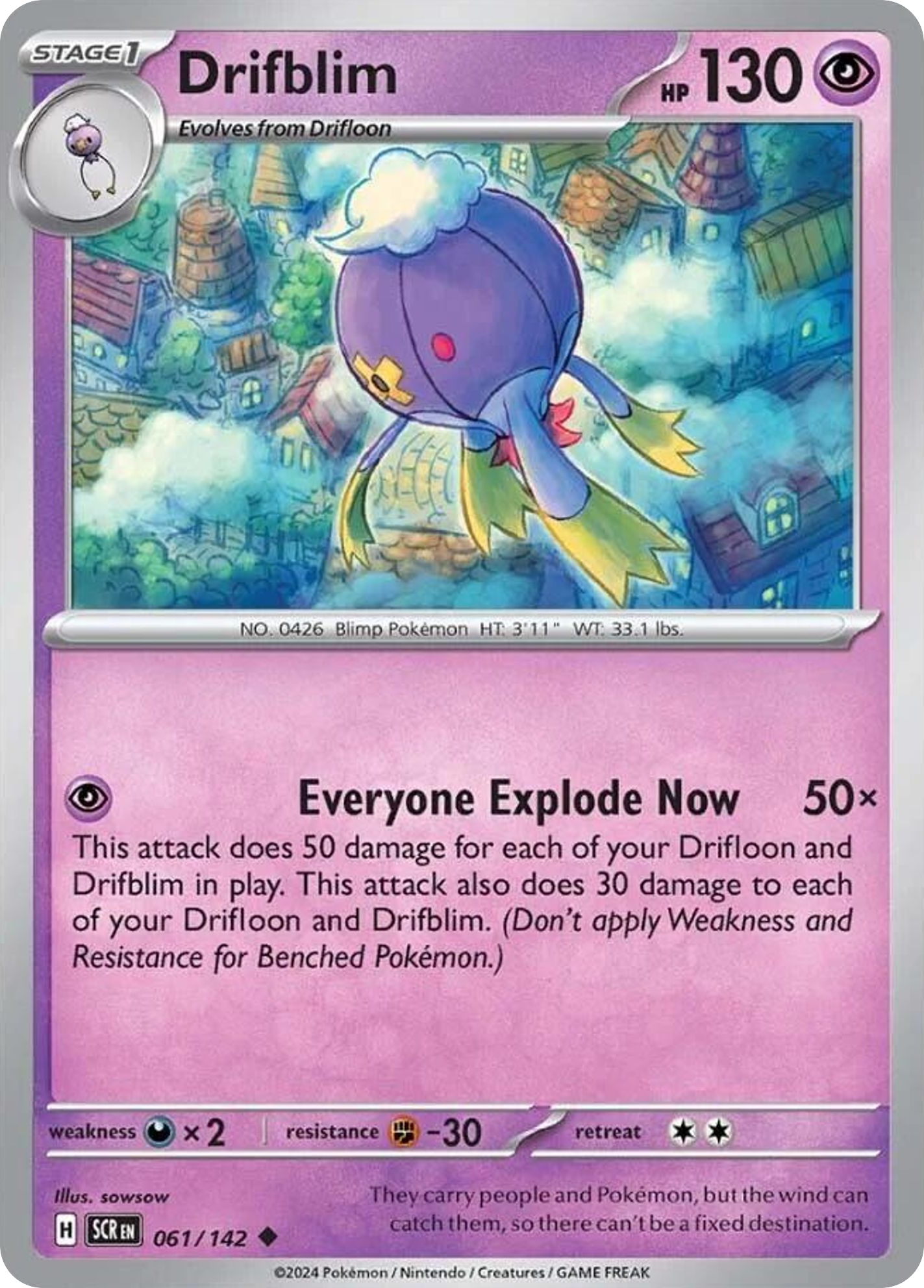 Drifblim - 61/142 - Reverse Holofoil - NM - Uncommon - Stellar Crown