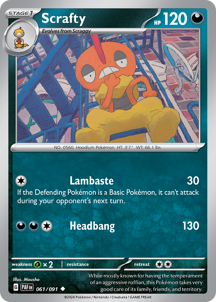 Scrafty - 61/91 - Reverse Holofoil - NM - Uncommon - Paldean Fates