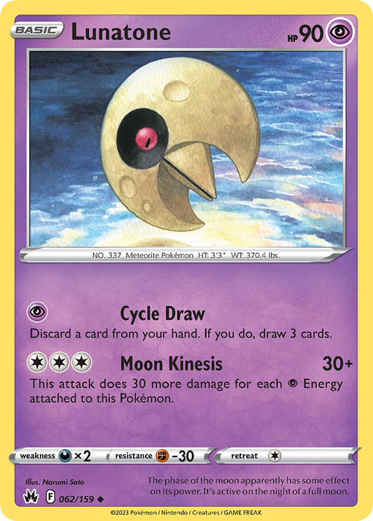 Lunatone - 62/159 - Normal - NM - Uncommon - Crown Zenith