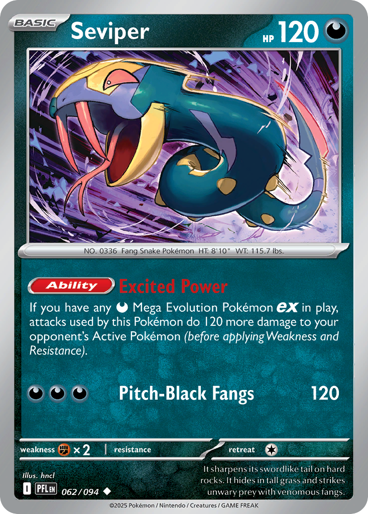 Seviper - 62/94 - Reverse Holofoil - NM - Uncommon - Phantasmal Flames