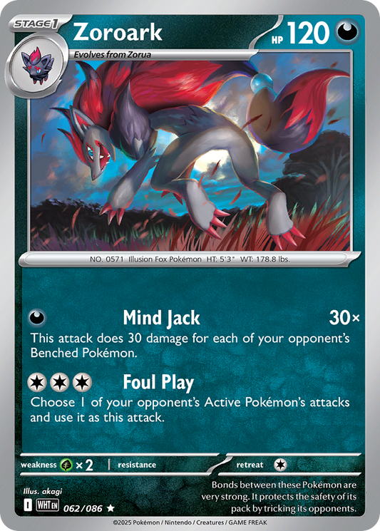 Zoroark - 62/86 - Reverse Holofoil - NM - Rare - White Flare