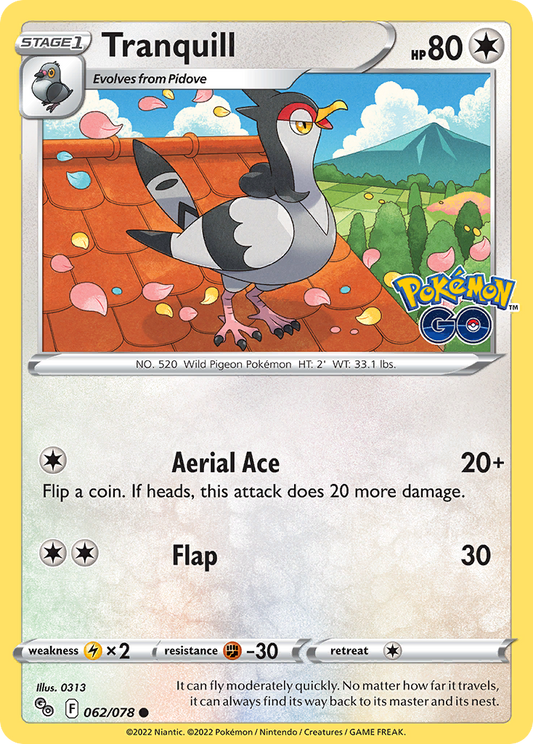 Tranquill - 62/78 - Normal - NM - Common - Pokémon GO