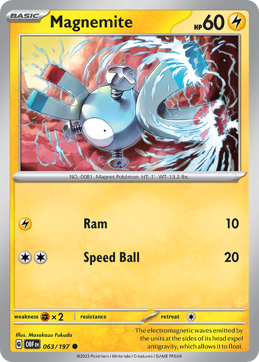 Magnemite - 63/197 - Normal - NM - Common - Obsidian Flames