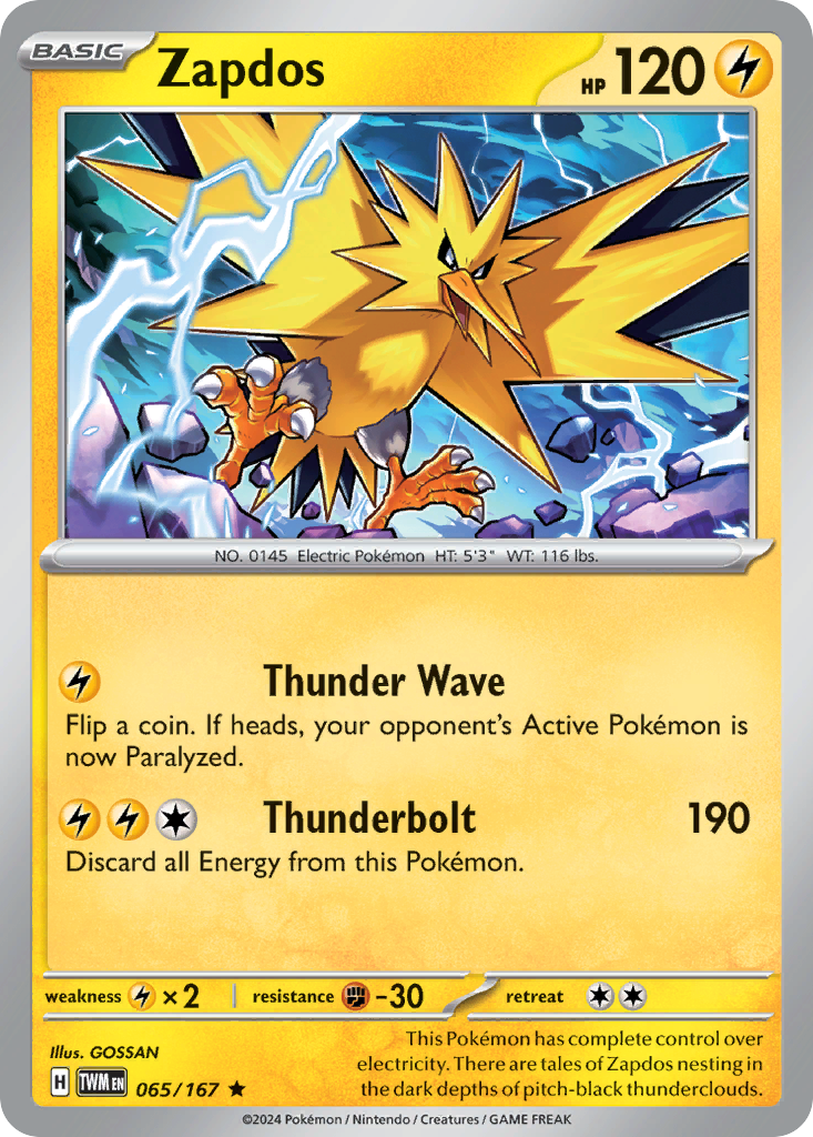 Zapdos - 65/167 - Holofoil - NM - Rare - Twilight Masquerade