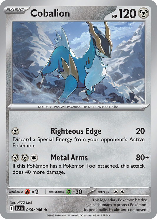 Cobalion - 66/86 - Reverse Holofoil - NM - Rare - Black Bolt
