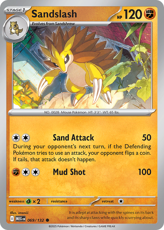 Sandslash - 69/132 - Reverse Holofoil - NM - Common - Mega Evolution