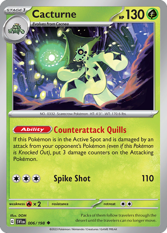 Cacturne - 6/198 - Reverse Holofoil - NM - Uncommon - Scarlet & Violet