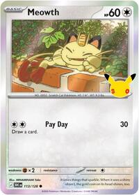 Meowth - 113/128 - Holofoil - NM - Common - 30th Celebration