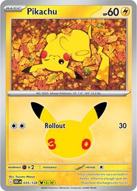 Pikachu - 35/128 - Holofoil - NM - Pikachu Rare - 30th Celebration