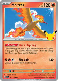 Moltres - 11/128 - Holofoil - NM - Common - 30th Celebration