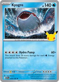 Kyogre - 19/128 - Holofoil - NM - Rare - 30th Celebration