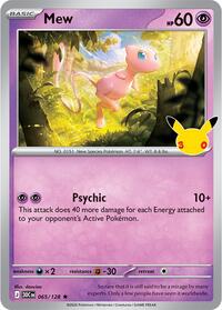 Mew - 65/128 - Holofoil - NM - Rare - 30th Celebration