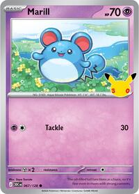 Marill - 67/128 - Holofoil - NM - Common - 30th Celebration