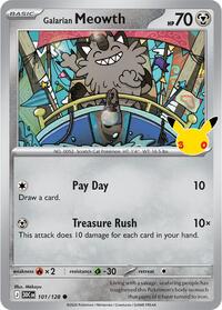 Galarian Meowth - 101/128 - Holofoil - NM - Common - 30th Celebration