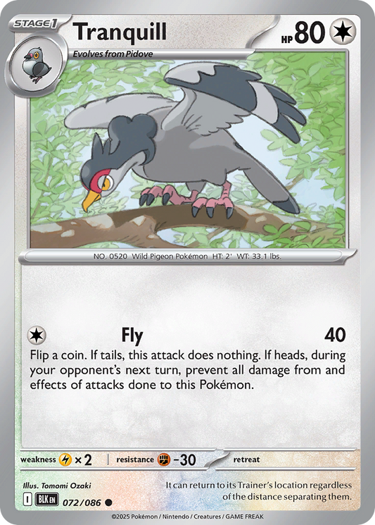 Tranquill - 72/86 - Reverse Holofoil - NM - Common - Black Bolt