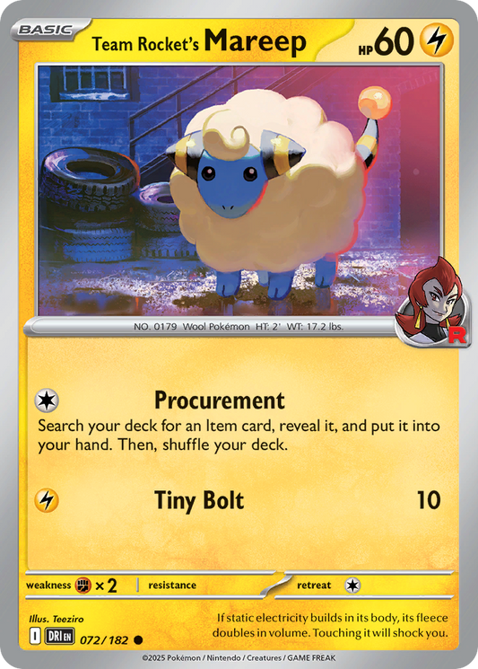 Team Rocket's Mareep - 72/182 - Reverse Holofoil - NM - Common - Destined Rivals