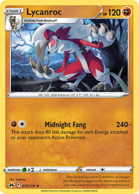 Lycanroc - 74/159 - Normal - NM - Rare - Crown Zenith