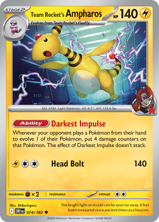 Team Rocket's Ampharos - 74/182 - Normal - NM - Uncommon - Destined Rivals
