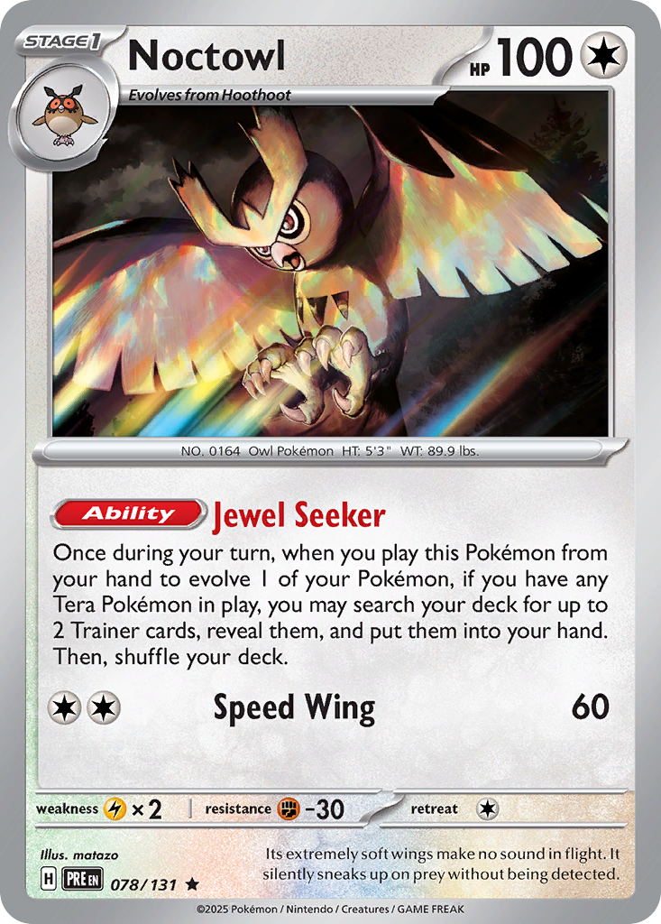 Noctowl - 78/131 - Reverse Holofoil - NM - Rare - Prismatic Evolutions