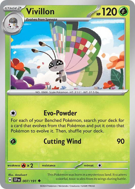 Vivillon - 7/191 - Reverse Holofoil - NM - Uncommon - Surging Sparks