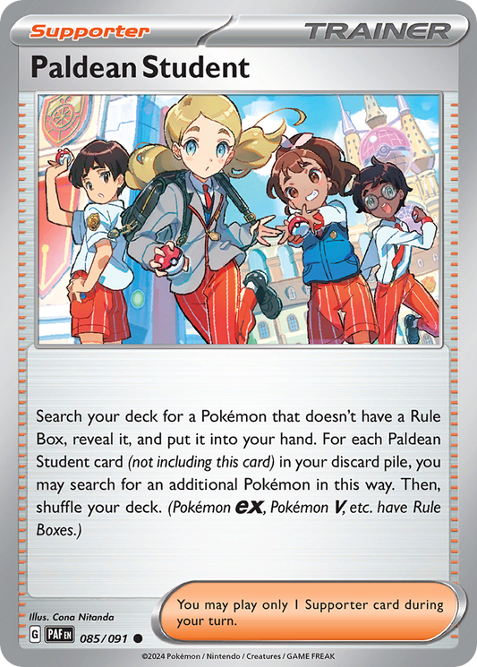 Paldean Student - 85/91 - Reverse Holofoil - NM - Common - Paldean Fates