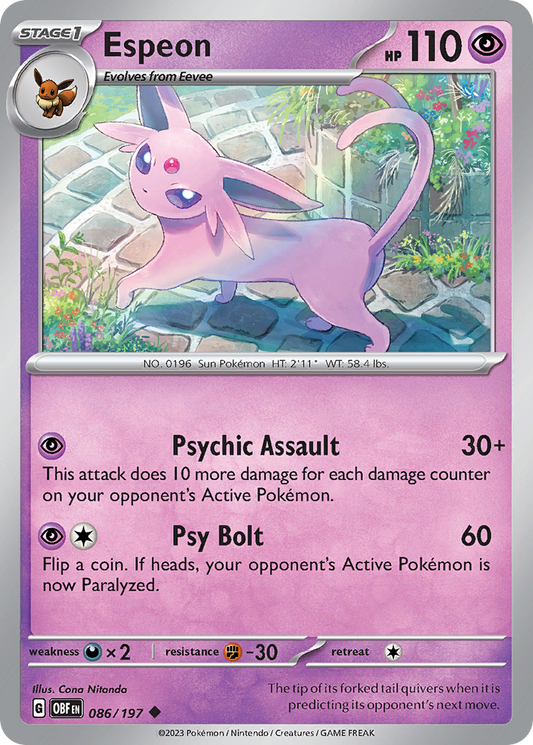 Espeon - 86/197 - Normal - NM - Uncommon - Obsidian Flames