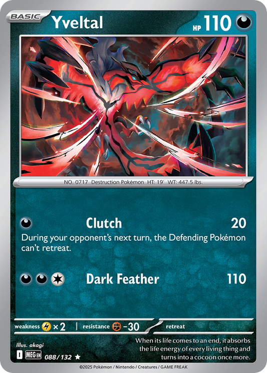 Yveltal - 88/132 - Reverse Holofoil - NM - Rare - Mega Evolution