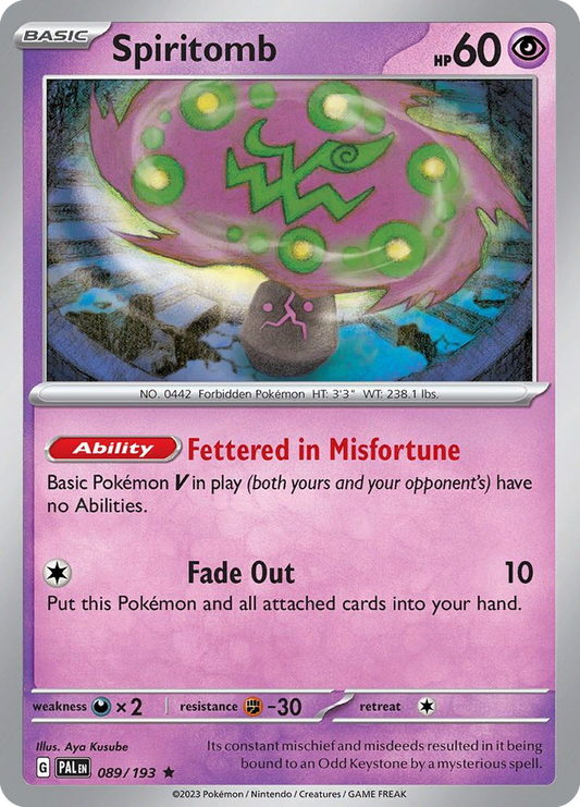 Spiritomb - 89/193 - Reverse Holofoil - NM - Rare - Paldea Evolved