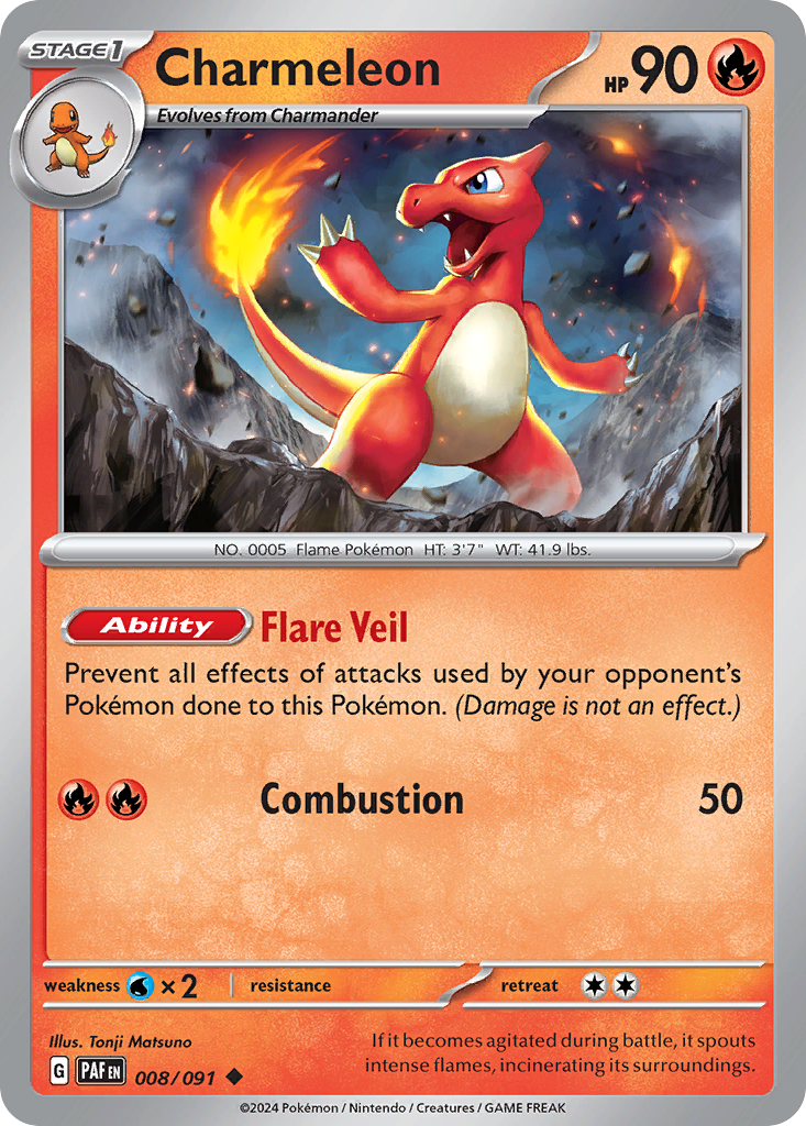 Charmeleon - 8/91 - Reverse Holofoil - NM - Uncommon - Paldean Fates
